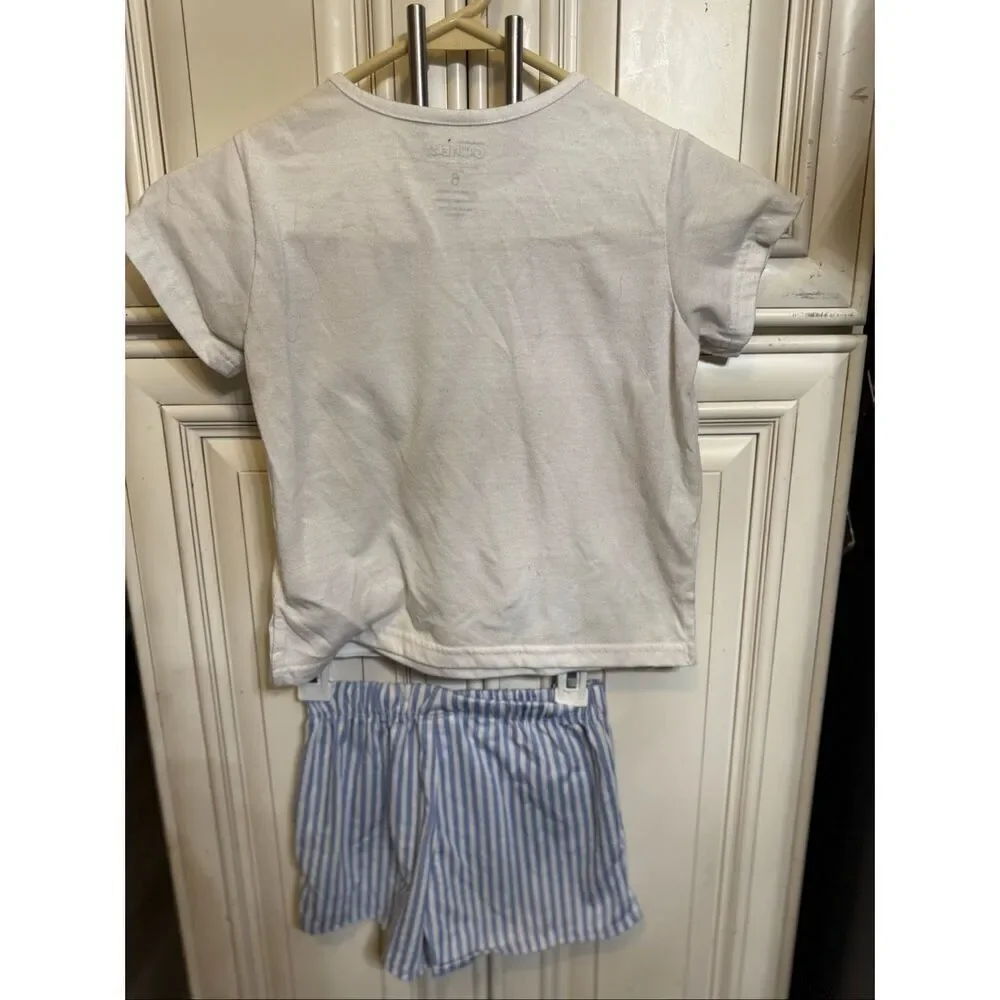 Garfield Girls 2-Piece T-Shirt and Striped Shorts Set Blue Cream Size 6